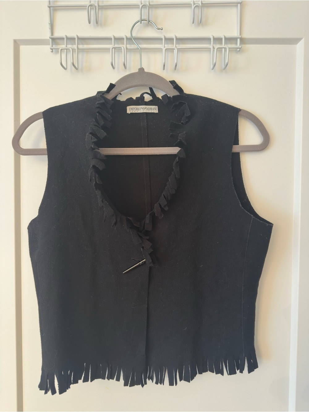 Emporio Armani Black Sleeveless Fringe Trim Vest